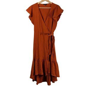 Drew Women's Ruffle Tiered V-neck Midi Wrap Dress Rust Orange Size S